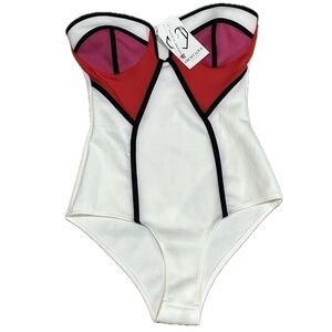 👙🏖️ OH MY LOVE London‎ Colorblock Strapless One-Piece Swimsuit | Sz S NWT